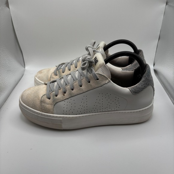 P448 White Gray Suede Leather Perforated Lace Up Sneakers Women's Size EU 39 - Picture 4 of 8
